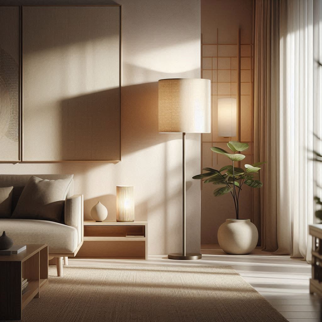 Warm hanji-inspired pendant light over a wooden dining table